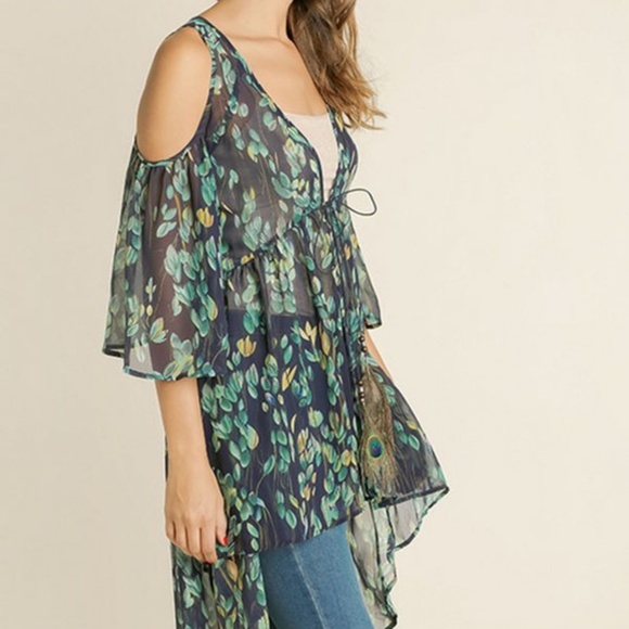 Floral Cold Shoulder Sheer Duster - Picture 5 of 7